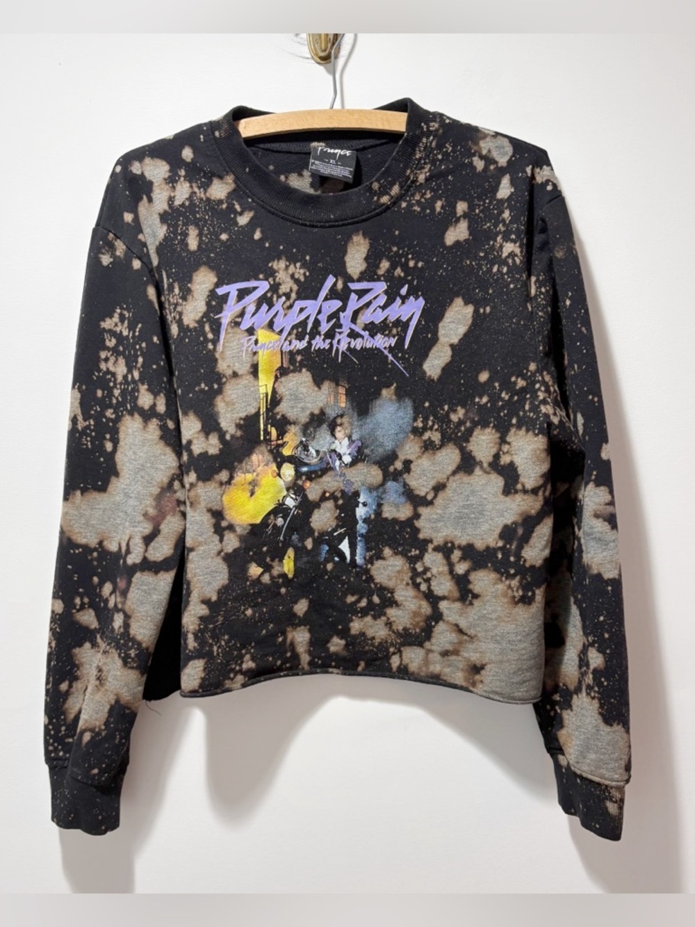 Prince and the Revolution Purple Rain Acid Wash Sweatshirt Size XL Cropped Black